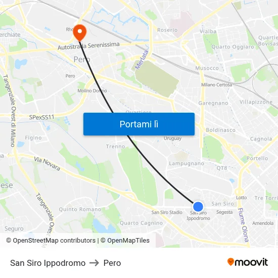 San Siro Ippodromo to Pero map