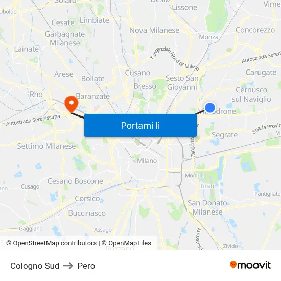 Cologno Sud to Pero map