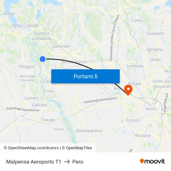 Malpensa Aeroporto T1 to Pero map