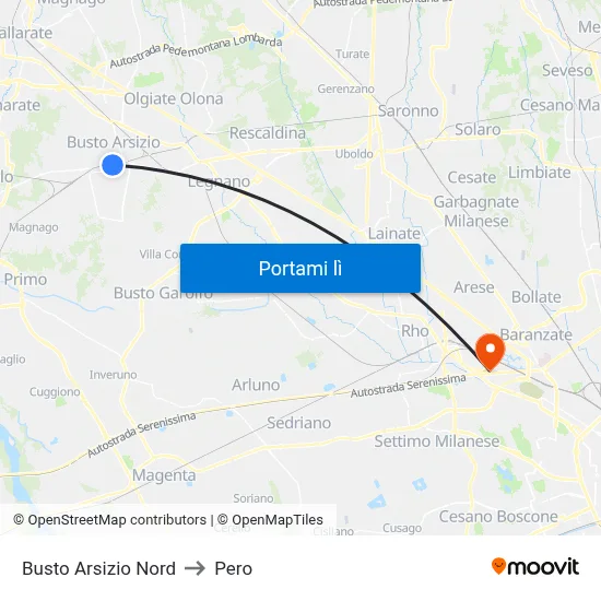 Busto Arsizio Nord to Pero map