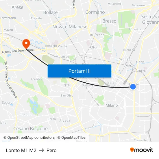 Loreto M1 M2 to Pero map