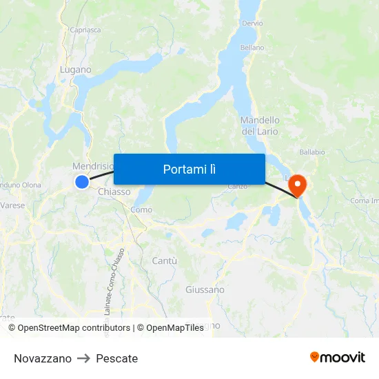 Novazzano to Pescate map