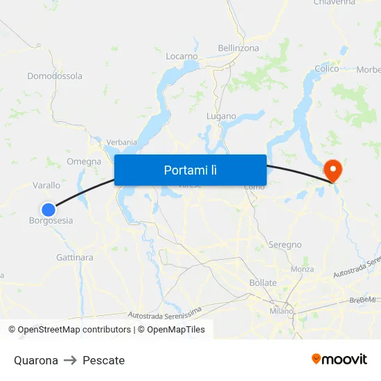Quarona to Pescate map