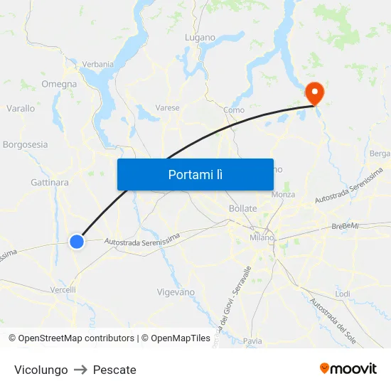Vicolungo to Pescate map
