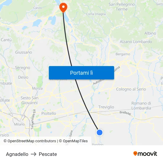 Agnadello to Pescate map
