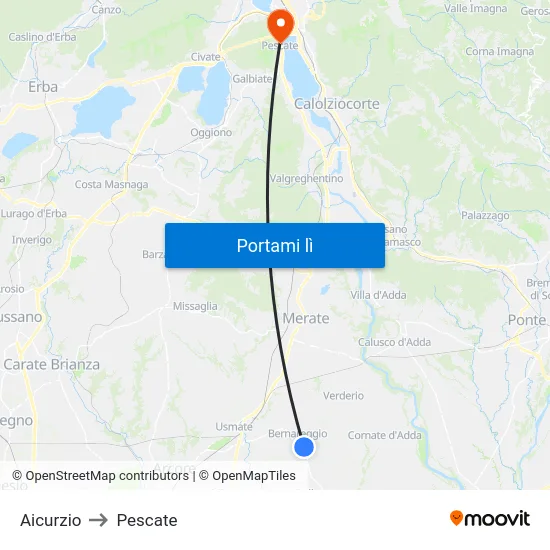 Aicurzio to Pescate map