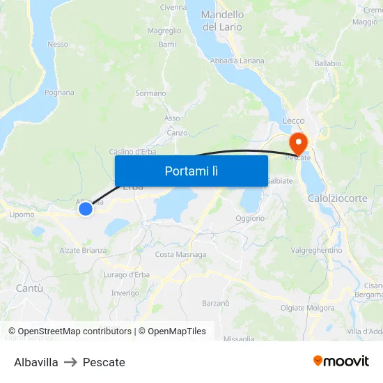 Albavilla to Pescate map