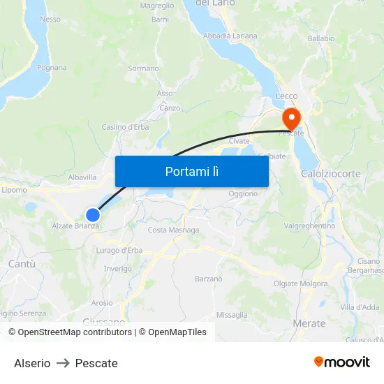 Alserio to Pescate map