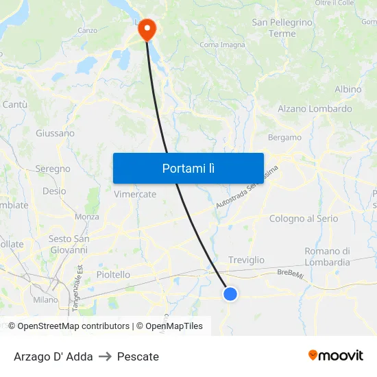 Arzago D' Adda to Pescate map