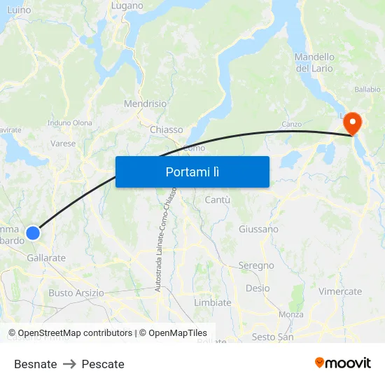 Besnate to Pescate map