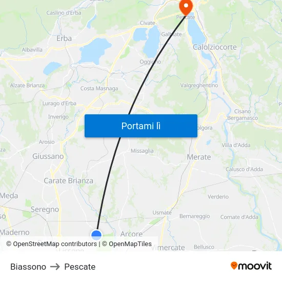 Biassono to Pescate map