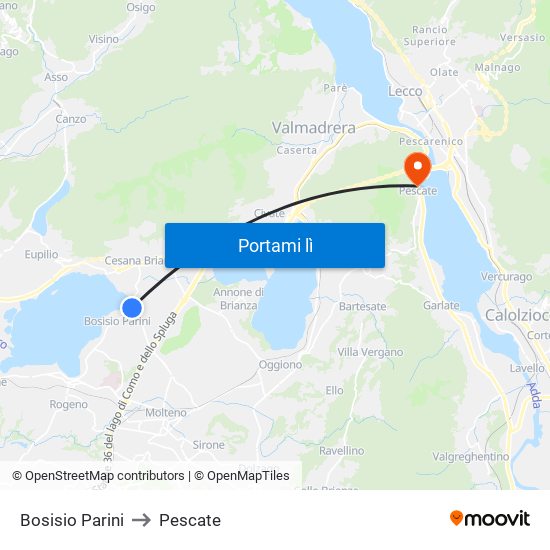 Bosisio Parini to Pescate map