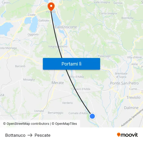Bottanuco to Pescate map