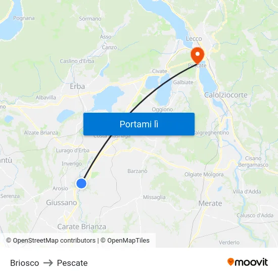 Briosco to Pescate map