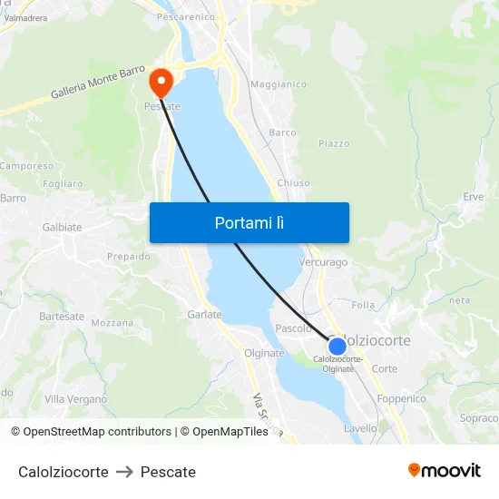 Calolziocorte to Pescate map