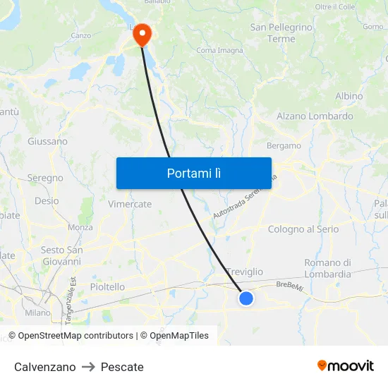 Calvenzano to Pescate map