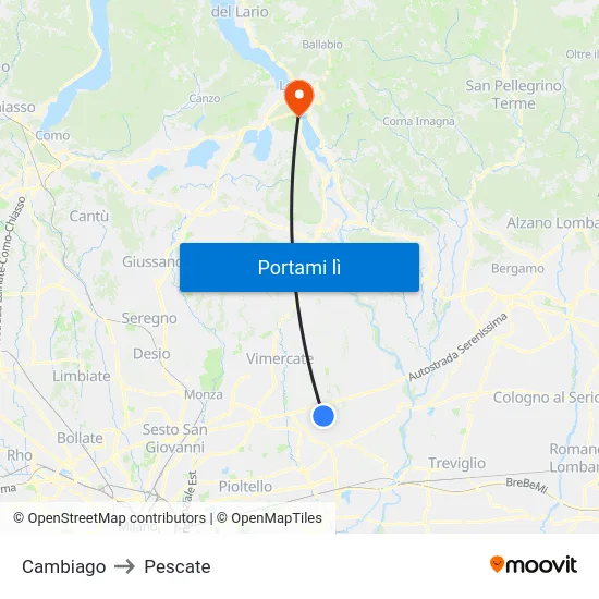 Cambiago to Pescate map