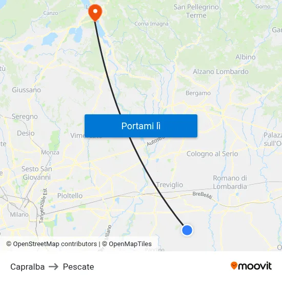 Capralba to Pescate map