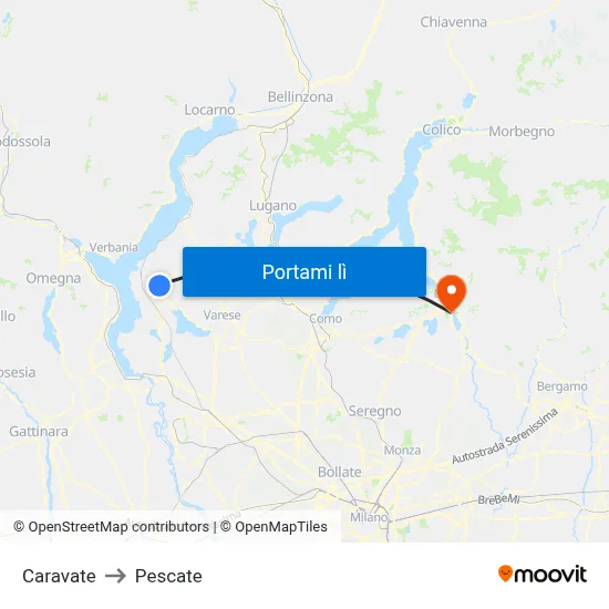 Caravate to Pescate map