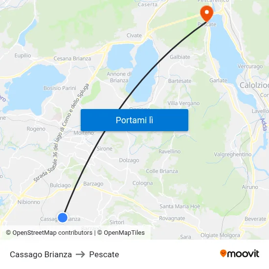 Cassago Brianza to Pescate map