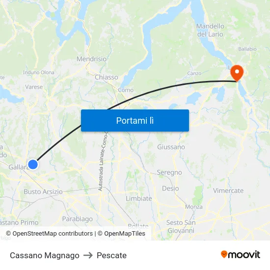 Cassano Magnago to Pescate map