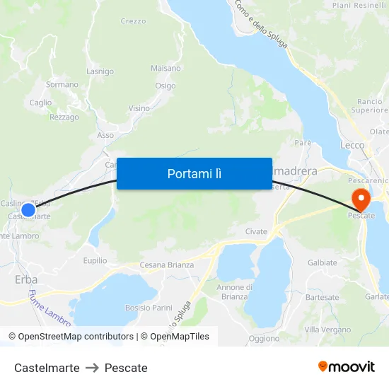 Castelmarte to Pescate map