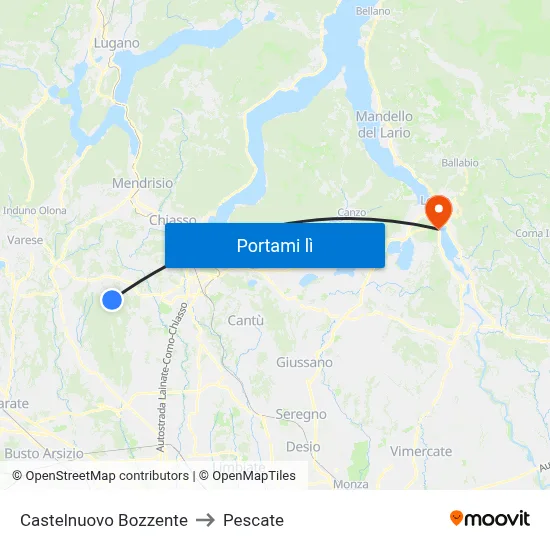 Castelnuovo Bozzente to Pescate map