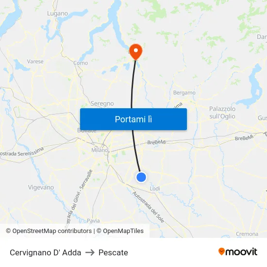 Cervignano D' Adda to Pescate map