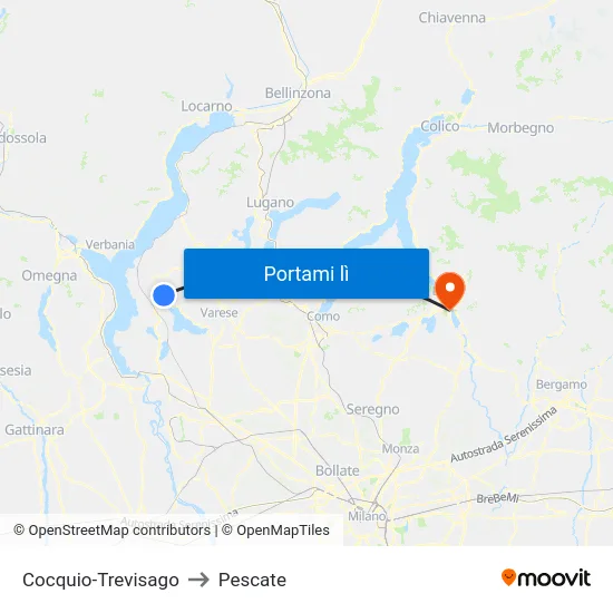 Cocquio-Trevisago to Pescate map