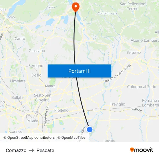 Comazzo to Pescate map
