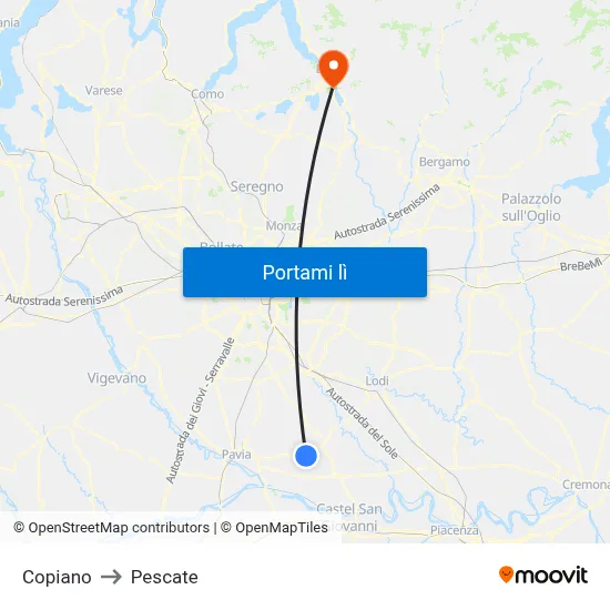 Copiano to Pescate map
