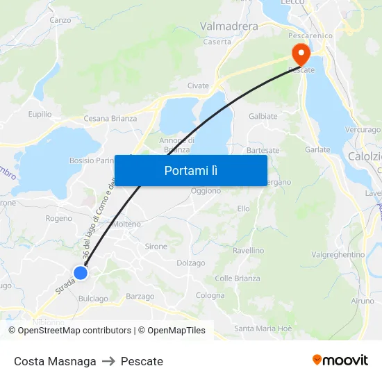 Costa Masnaga to Pescate map