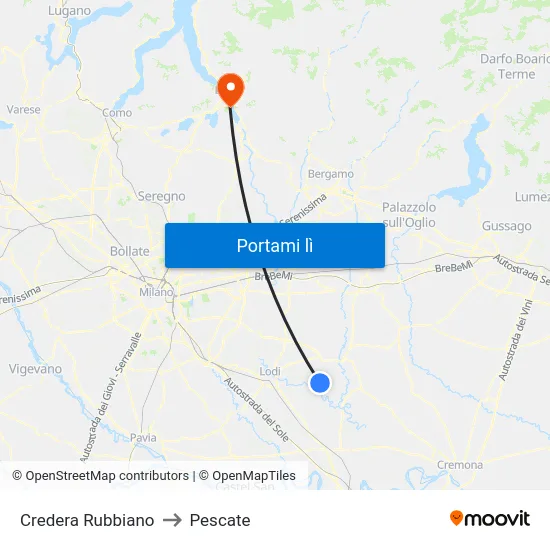 Credera Rubbiano to Pescate map