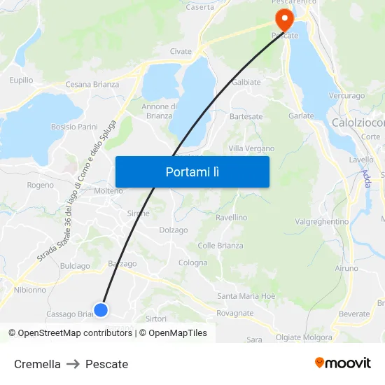 Cremella to Pescate map