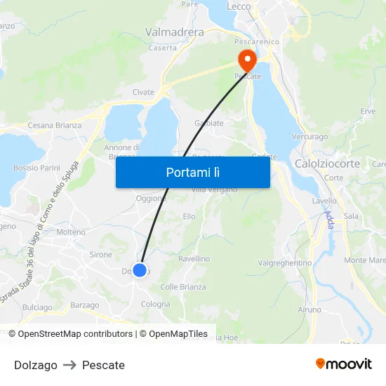 Dolzago to Pescate map