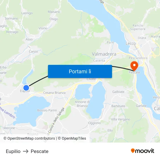 Eupilio to Pescate map