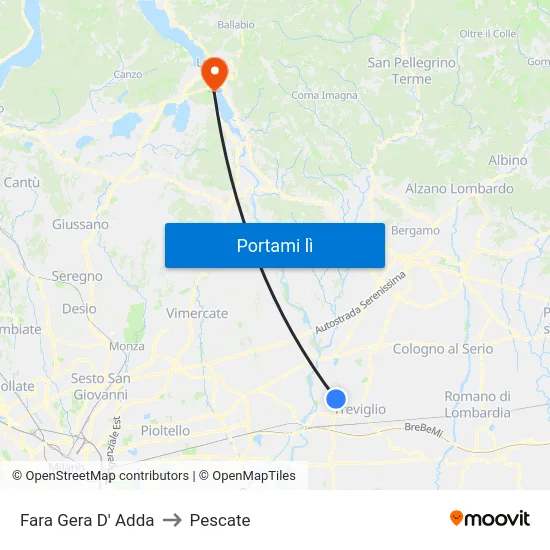 Fara Gera D' Adda to Pescate map