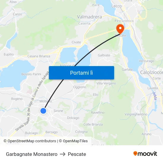 Garbagnate Monastero to Pescate map