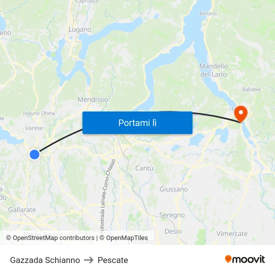 Gazzada Schianno to Pescate map