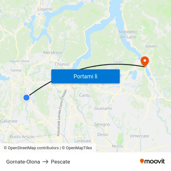 Gornate-Olona to Pescate map