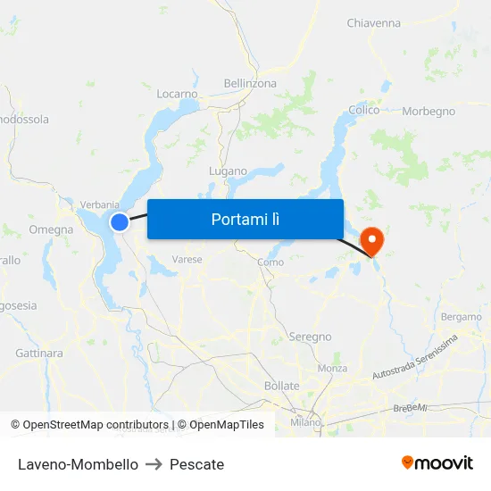 Laveno-Mombello to Pescate map
