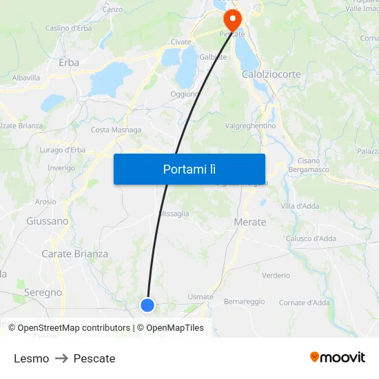Lesmo to Pescate map