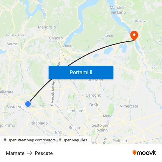 Marnate to Pescate map
