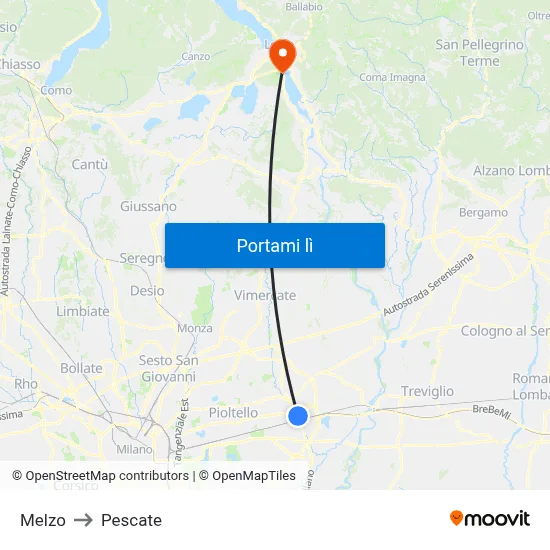 Melzo to Pescate map