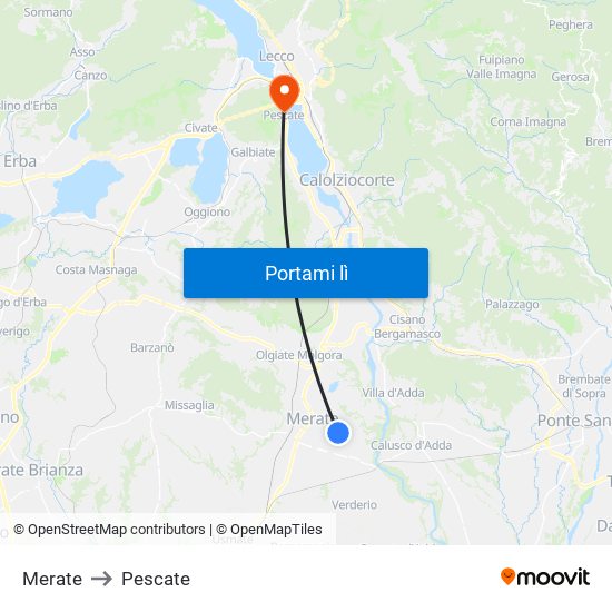 Merate to Pescate map