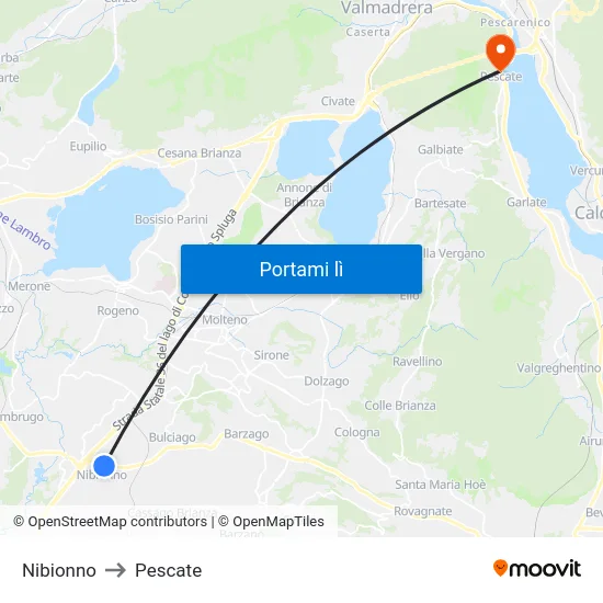Nibionno to Pescate map