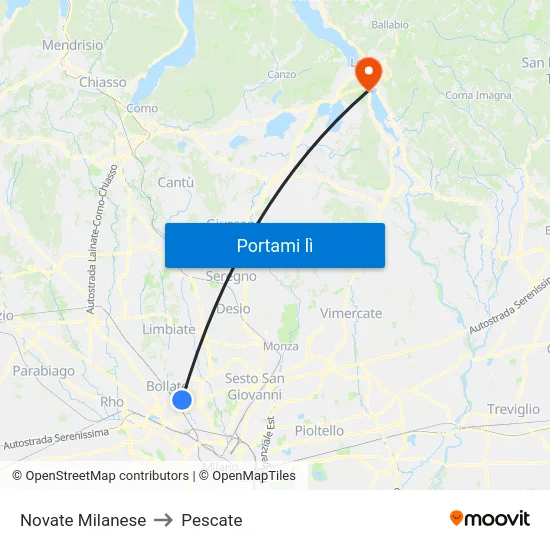 Novate Milanese to Pescate map