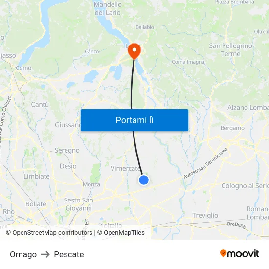 Ornago to Pescate map
