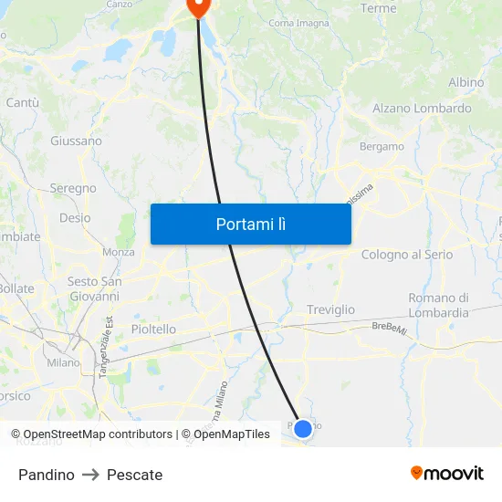 Pandino to Pescate map