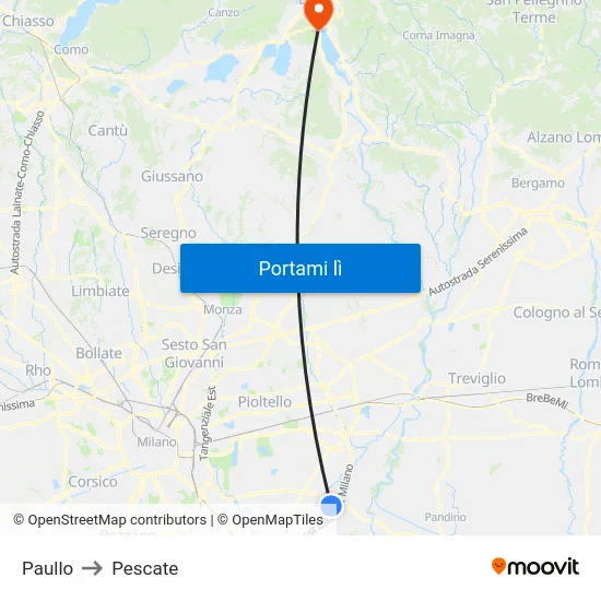 Paullo to Pescate map